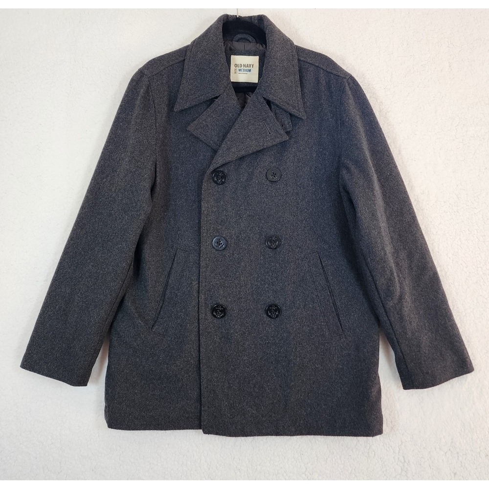 Old Navy Wool Blend Peacoat Men Medium Dark Gray Double Breasted Y2K Preppy